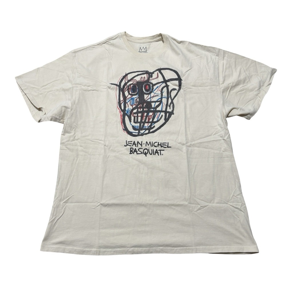 Jean-Michel Basquiat Shirt Men's XL Beige Skull Graphic Tee Art 24 x 31